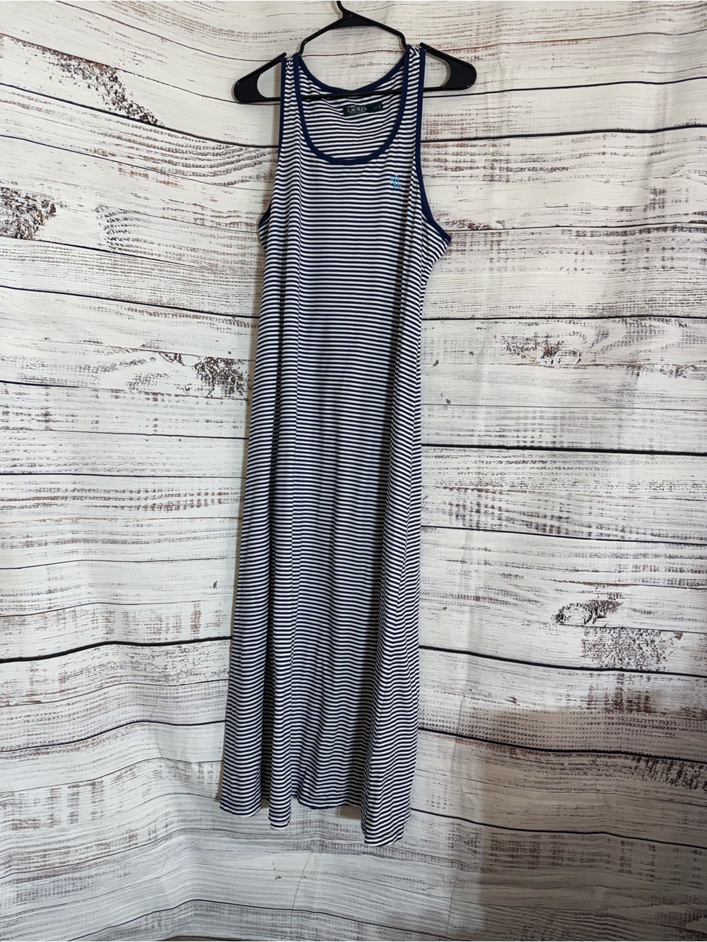 Lauren Ralph lauren Dress womens size XL Maxi embroidered Striped cotton tank
